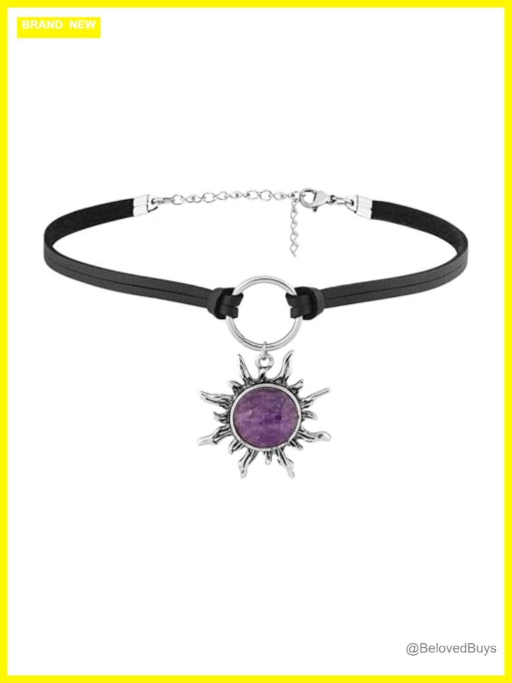 Gothic Boho Sun Choker Necklace Faux Leather Stainless Steel Adjustable